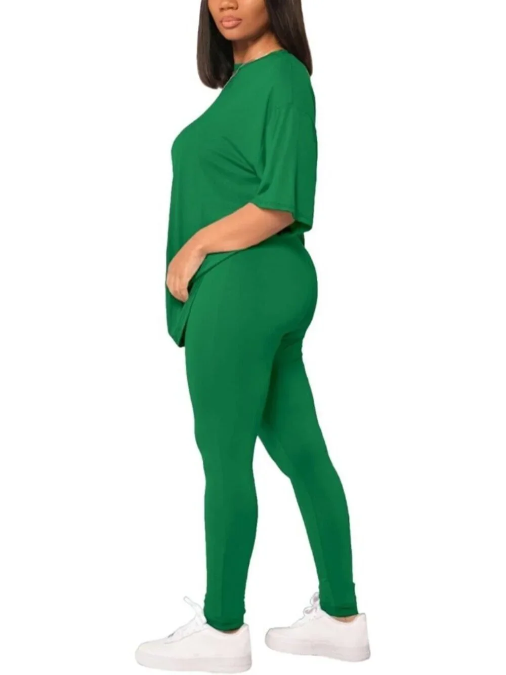 Women's Dark Green 2 Piece Outfits Summer Sweatsuits Drop Shoulder Tracksuits